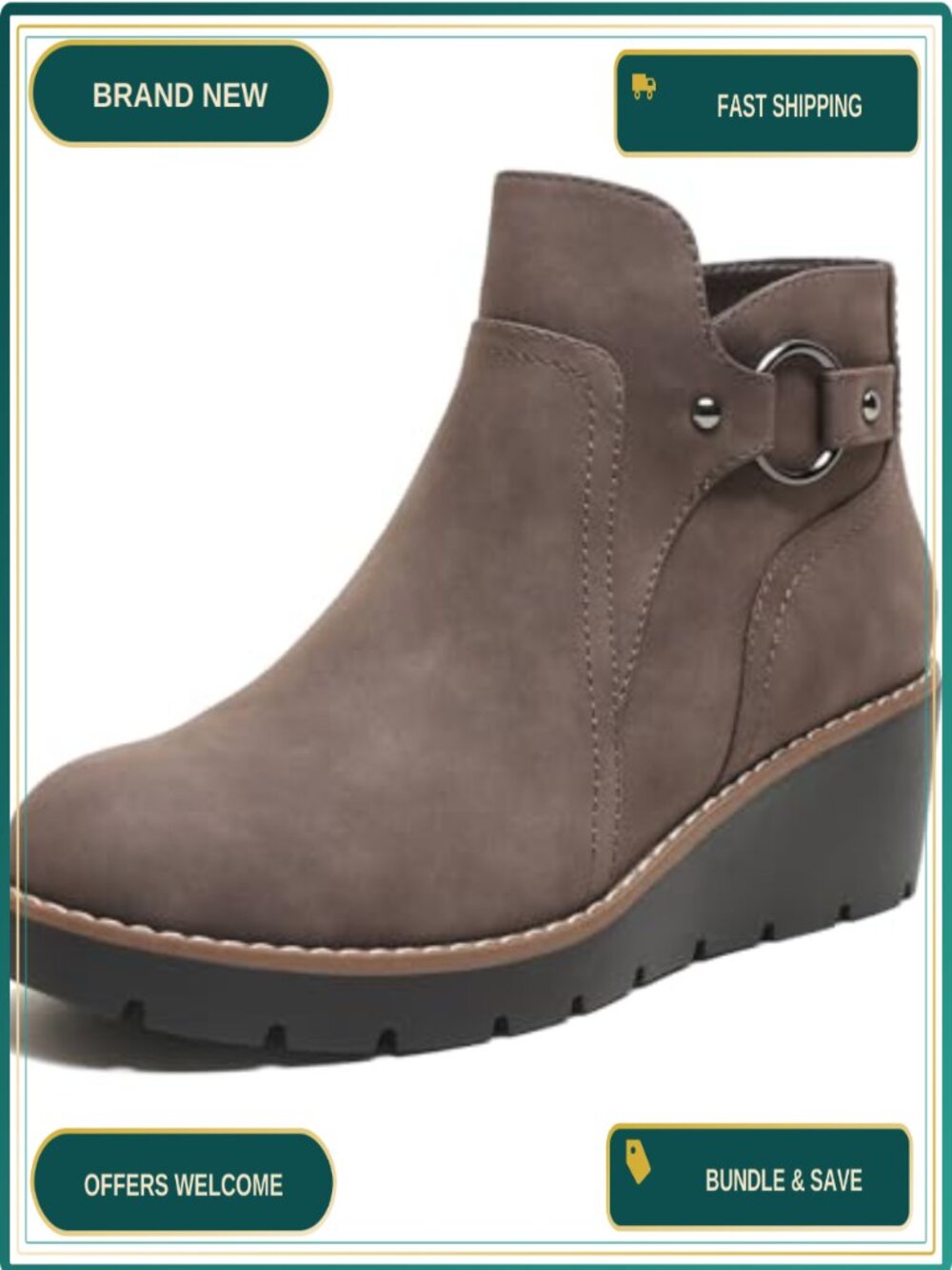 Women's Chunky Heel Ankle Boots with Side Zipper - Non-Slip TPR Outsole
